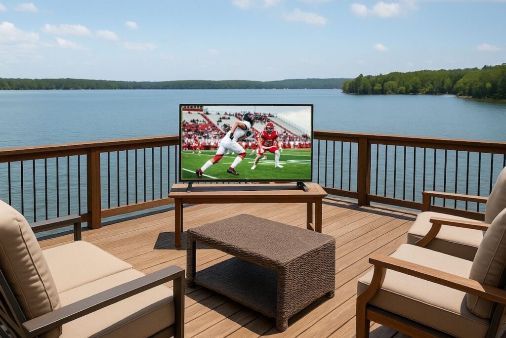 TV on a lake house deck