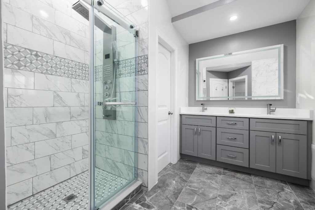 Bathroom with tile flooring