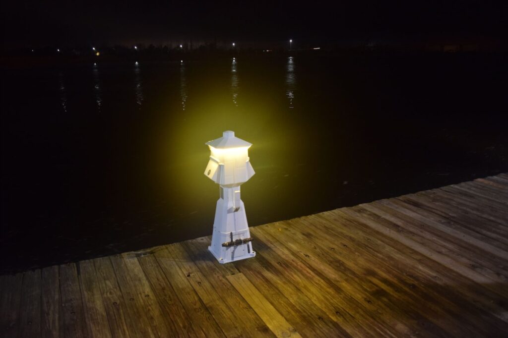 Light on a lake dock