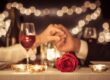 Valentines dinner with wine and roses